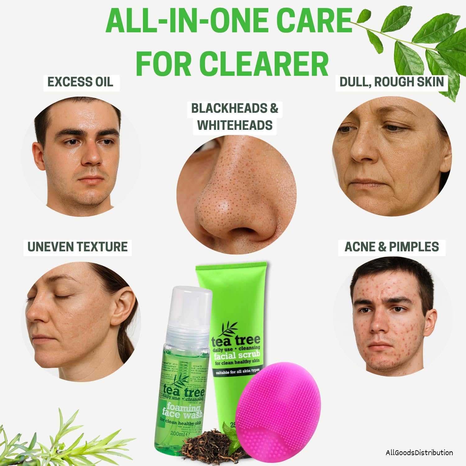 Tea Tree Foaming Face Wash and Facial Scrub with Cleansing Brush, 2-Pack, Deep Pore Cleansing, 1 count (Pack of 3) - Image 4