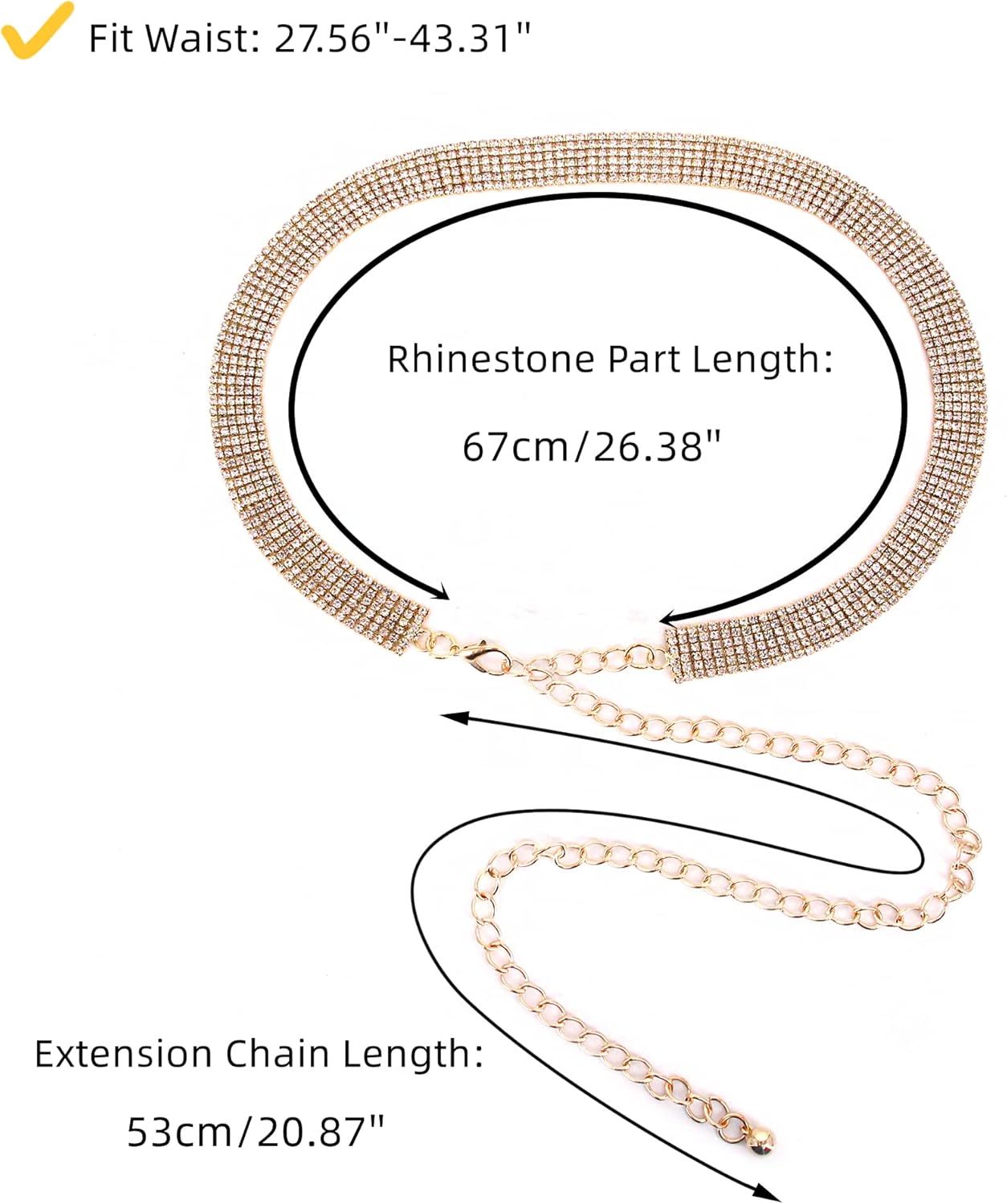 Jascaela Women's Sparkle Rhinestonel Chain Belt Glitter Waist Belt for Wedding Dress Formal dress - Image 5