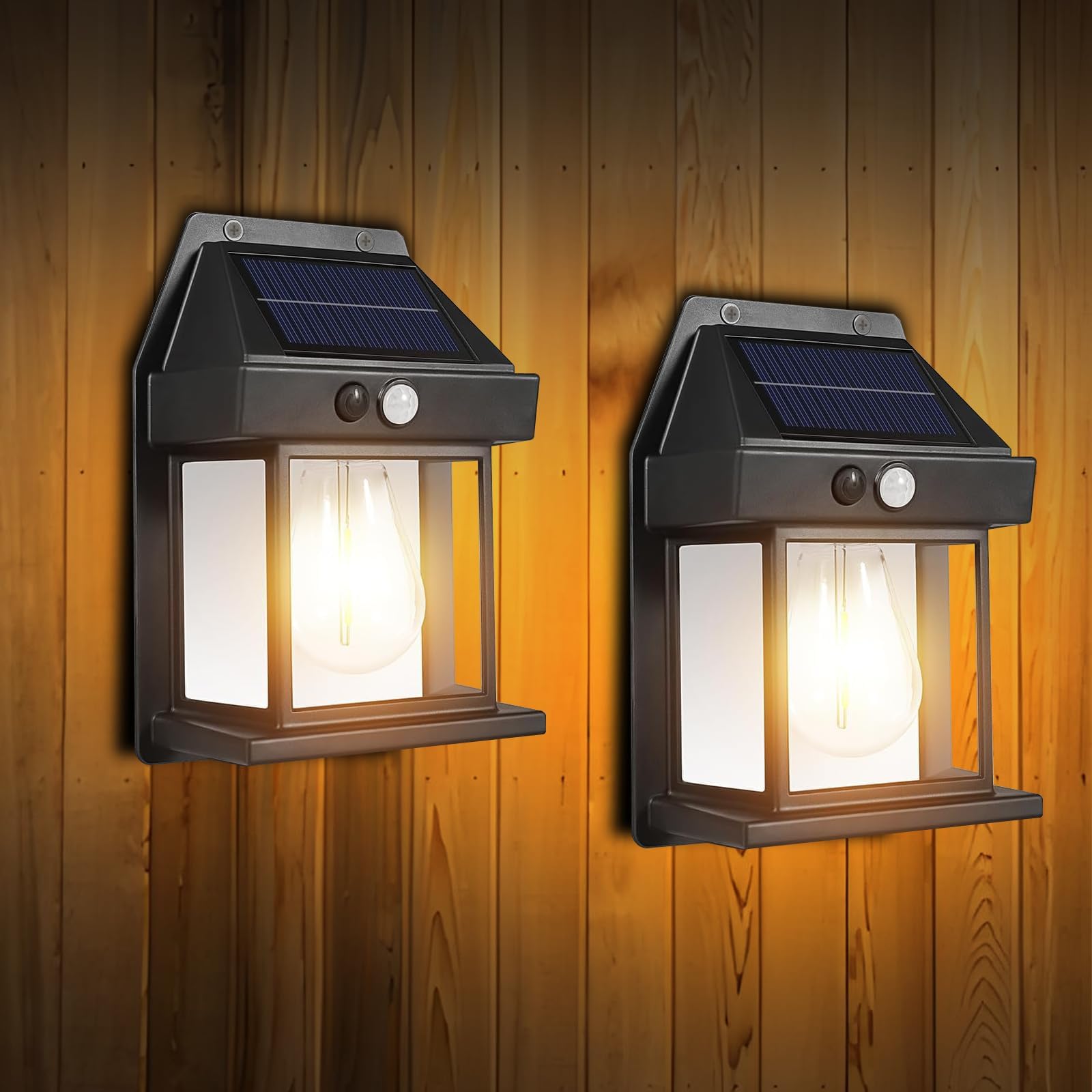 hqynss solar outdoor wall lights, waterproof twilight lights, pack of 2 motion sensor solar patio lights with 3 modes for patio, garage, shed