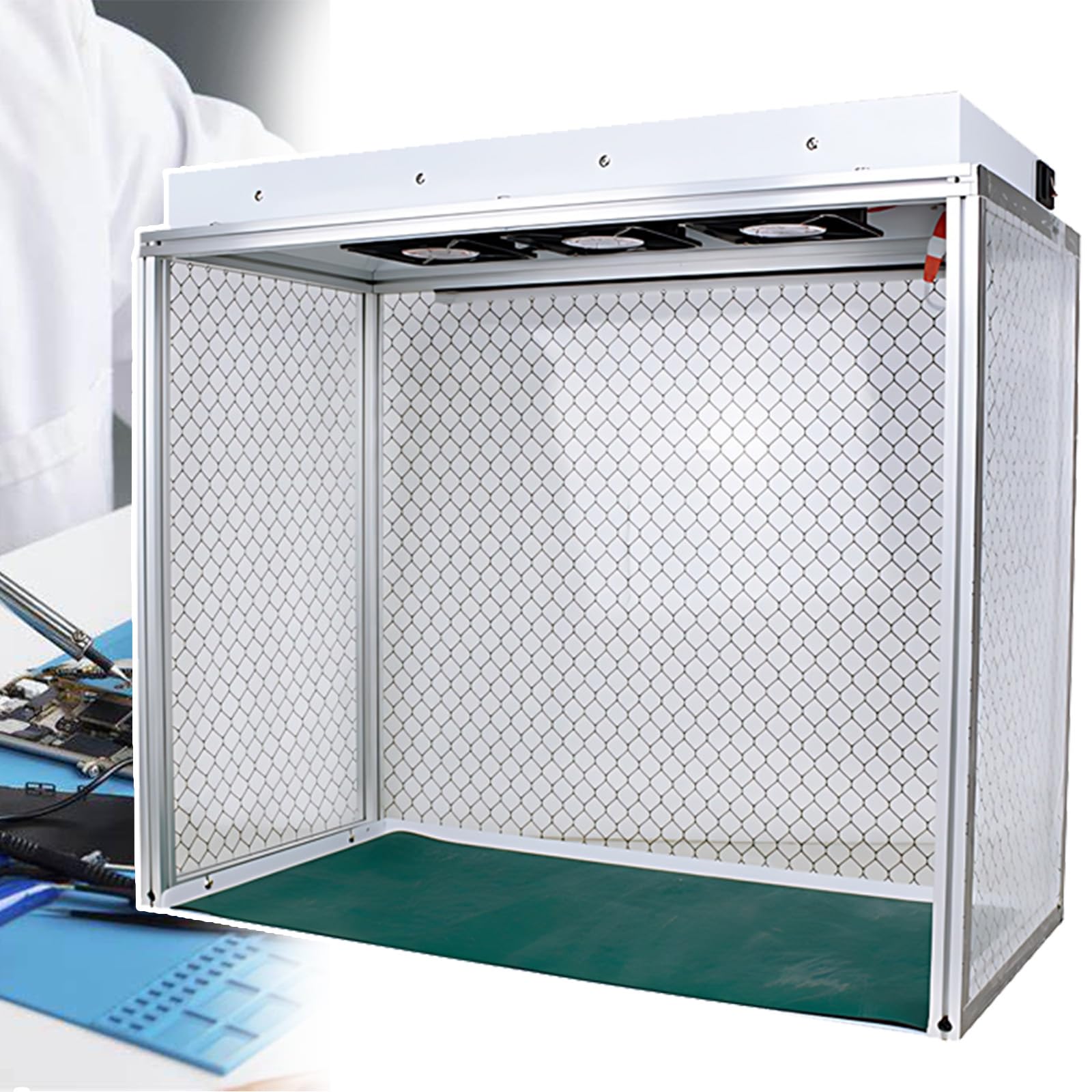 Laminar Flow Haube für saubere Luft, Vertikale Sauberbank Workstation mit drei Ventilatoren, 62x31cm Arbeitsbereich für Labor- und Telefonreparatur
