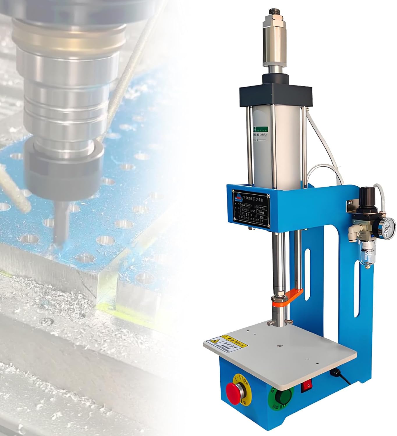 Pneumatic Punch Press Machine, Vertical Pneumatic Press Puncher, Cylinder Stroke Adjustable, Double Buttons Die Hole Punches Milling Machine, for Electronics, Jewelry & Hardware Manufacturing. SK-80C