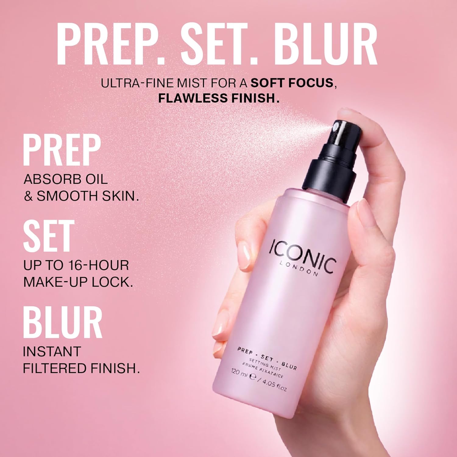 ICONIC LONDON Prep Set Blur Setting Spray | Makeup Fixing Spray, Blurs Imperfections and Gives Skin a Radiant Glow, Vegan Makeup, 30 mL / 1 Fl Oz. - Image 5