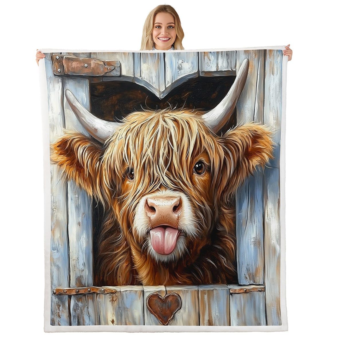 Homemissing Highland Cow Fleece Throw Blanket Double 60x79Inch Size For Kids Boys Girls Teens Highland Cattle Sherpa Blanket For Sofa Bed Couch Farmhouse Animal Bedroom Decor