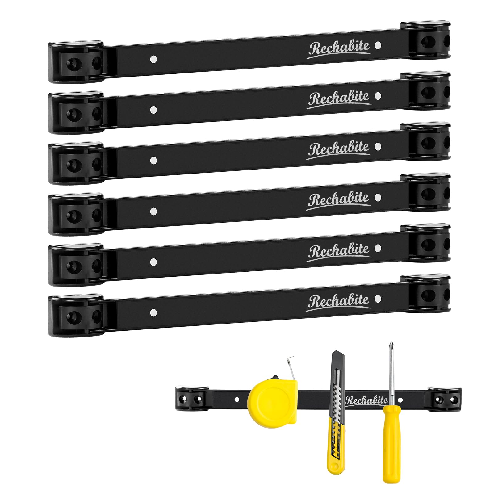 6 Pieces 12" Magnetic Tool Holder Strip, Black Magnet Bar, Metal Tool Organizer Rack for Garage Organization, Easy To Install in Workshop, Mounting Screws Included