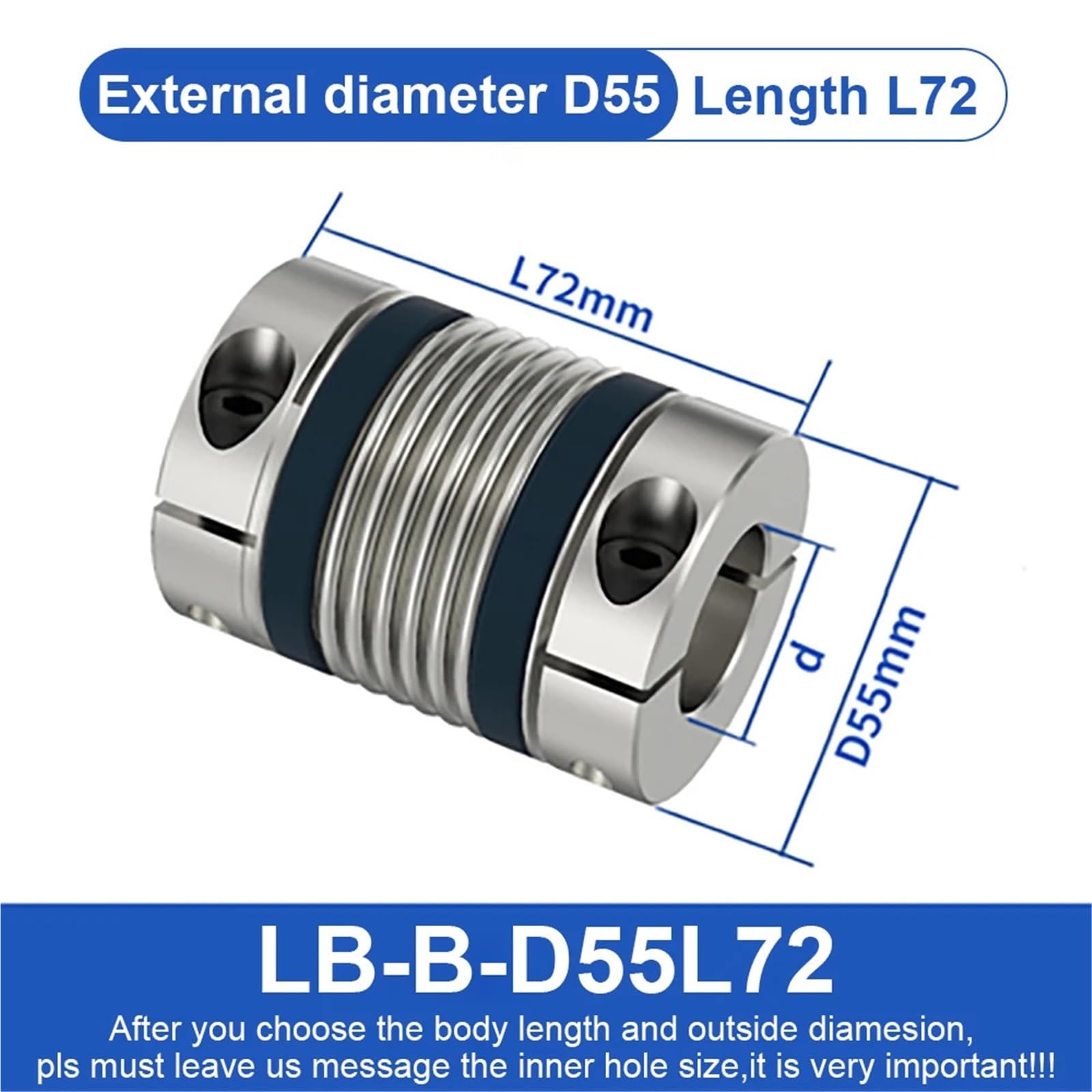 Giunto for albero LB D55L57/72 Accoppiatore motore flessibile a soffietto universale for stampante 3D in alluminio CNC ad alta elasticità