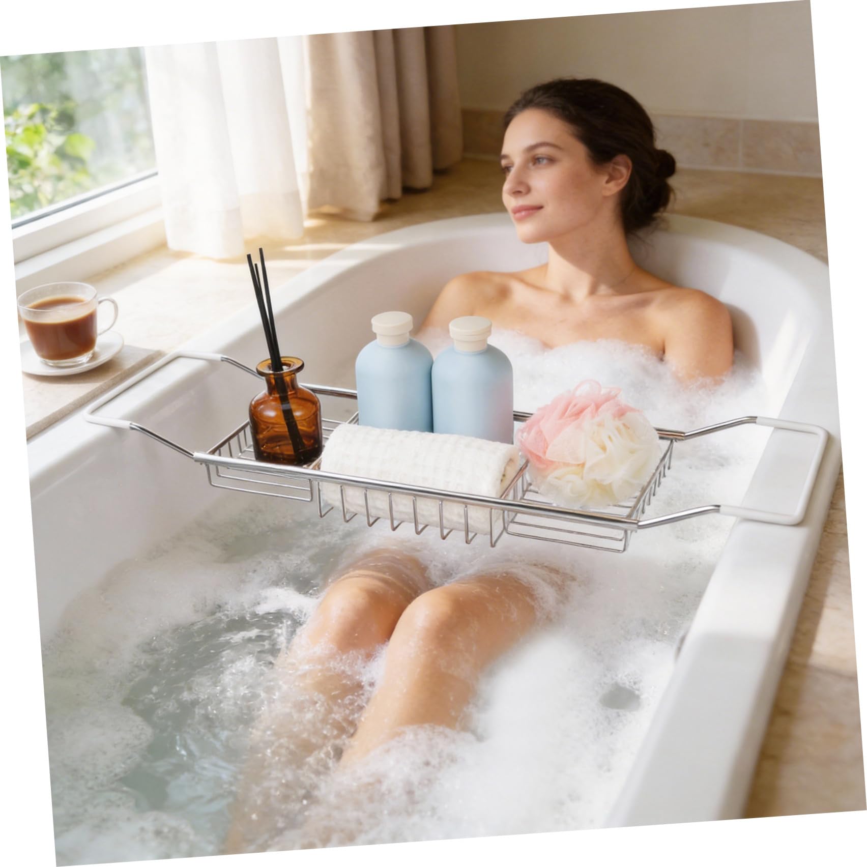Plateau de Bain pour Baignoire Télescopique en Acier Inoxydable