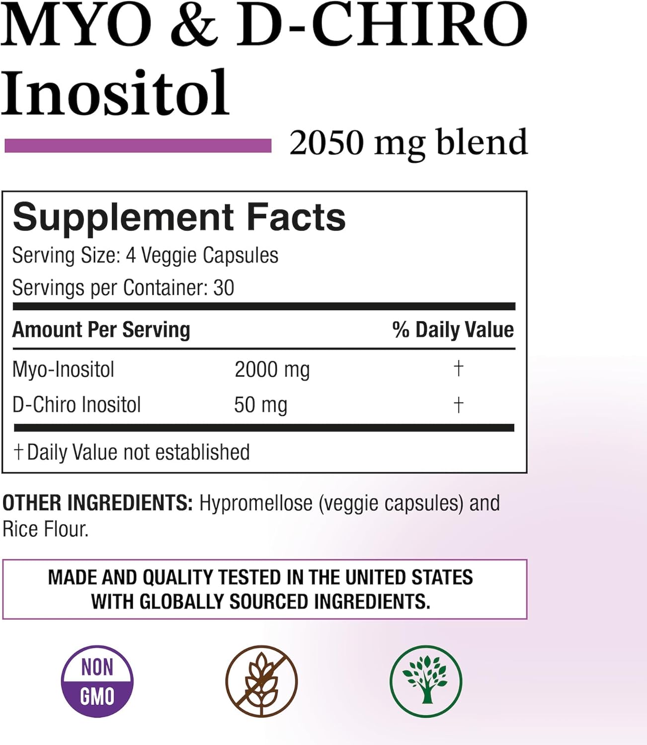 Puregen Labs Inositol Supplement | Myo Inositol & D-Chiro Inositol 2050mg - 120 Veggie Caps | No Harmful Additives | Non-GMO, NO Gluten and Dairy - Image 2