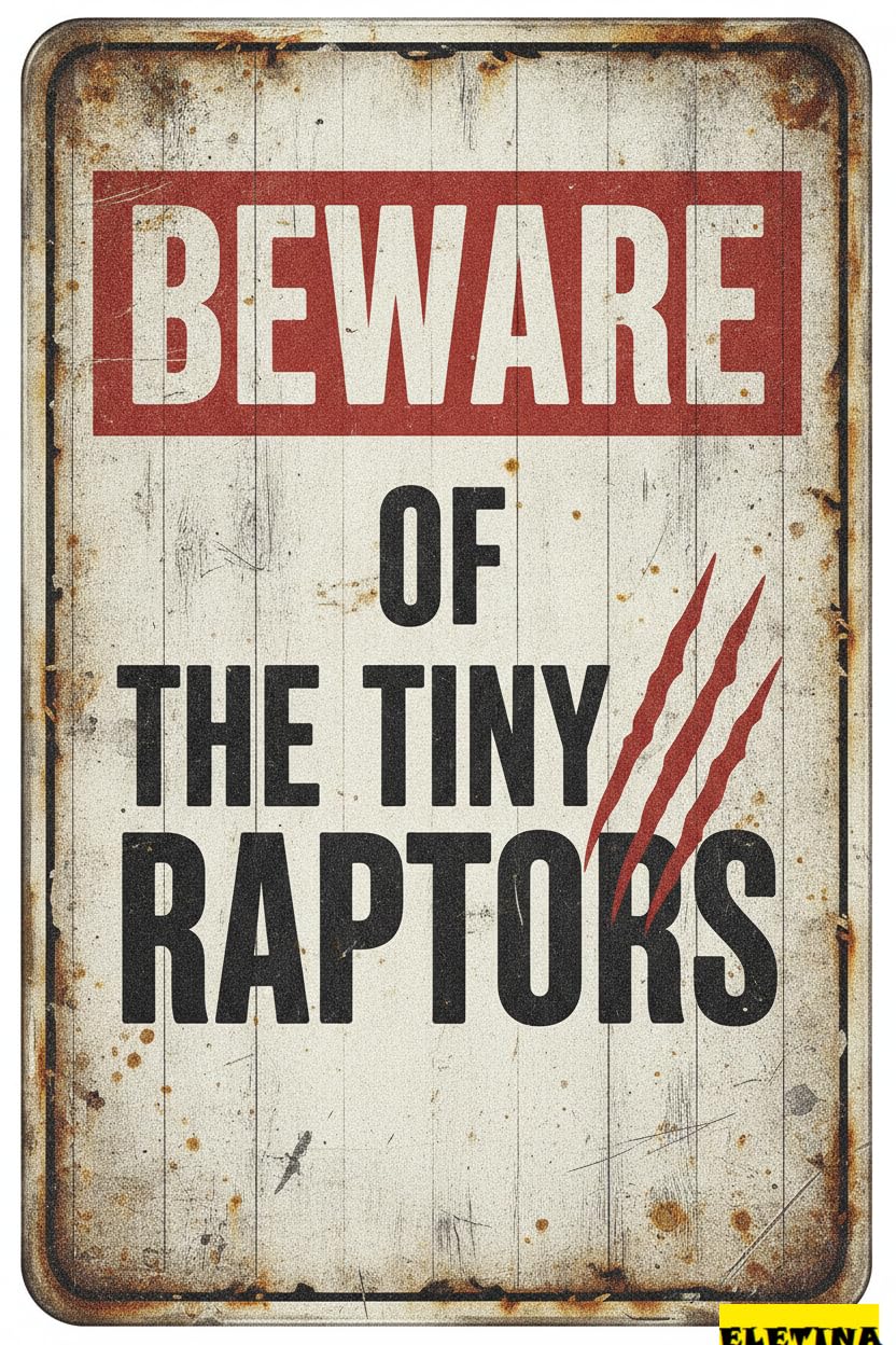 Tiny Raptors Chicken Coop Funny Metal Tin Sign Farm Chicken Feeder Accessories Retro Yard Decor 8x12in
