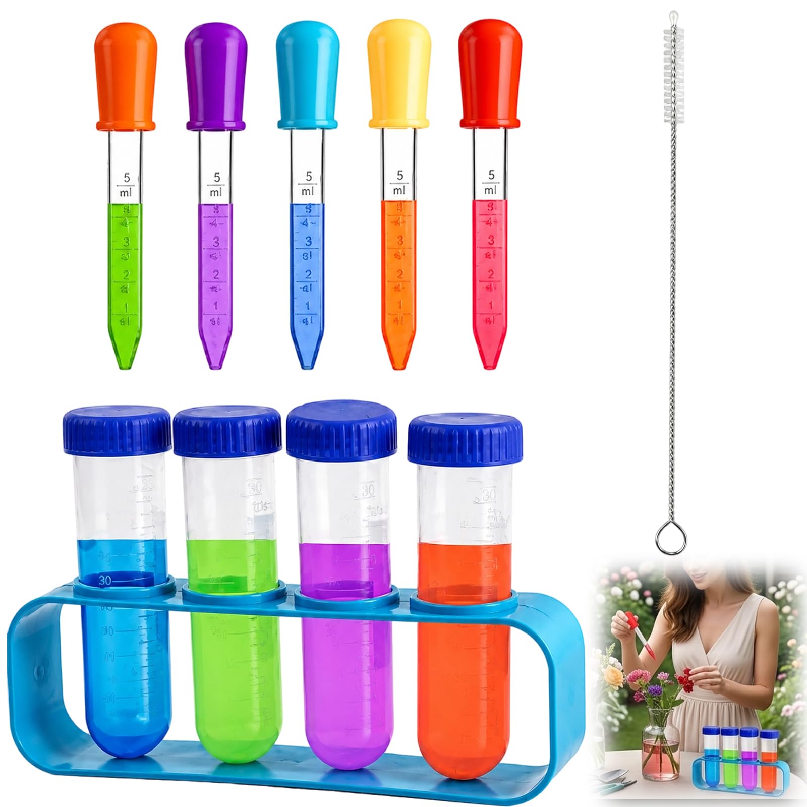 11Pcs Potion Making Kit for Children, Pipettes for Children, Test Tubes With Stand, Dropper Pipettes and Brushes, Pippets Dropper for Kids, for Creative Science Experiments Kids Educational Toy