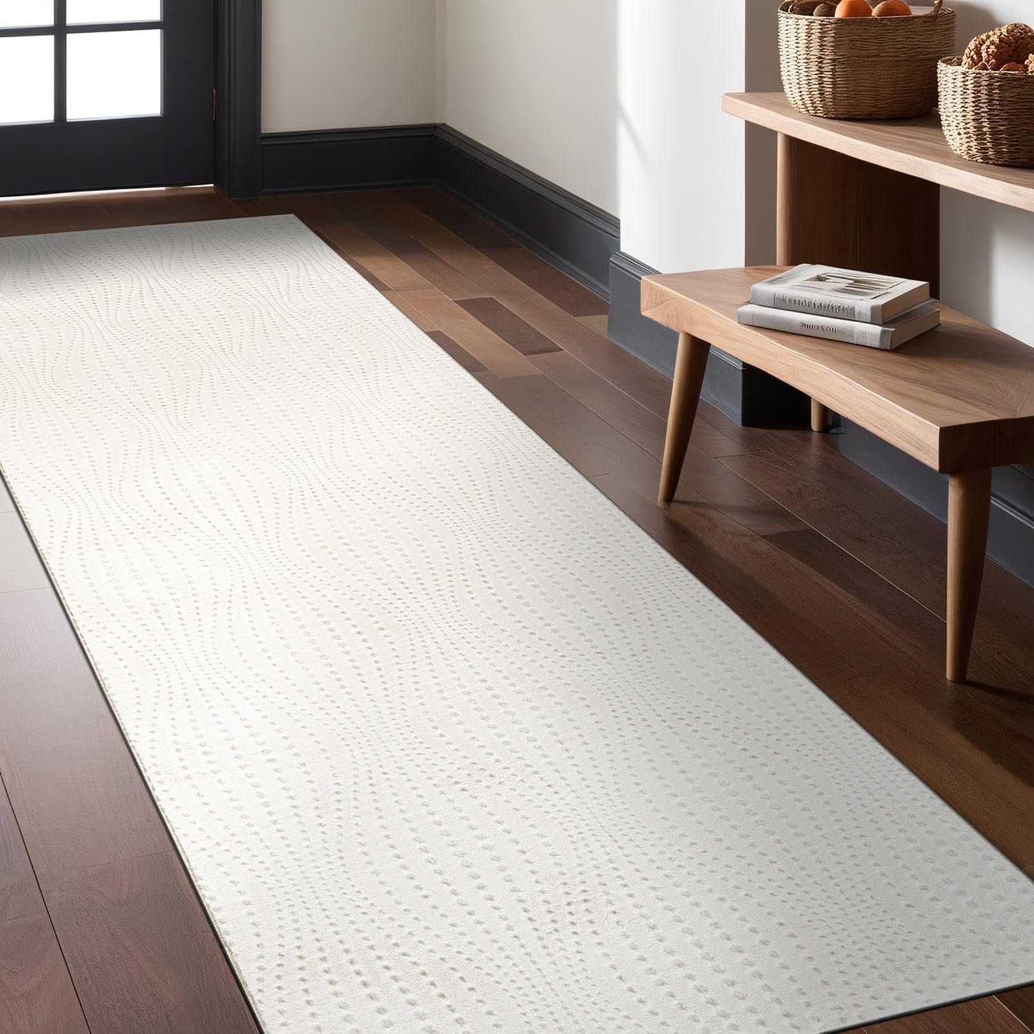 Luul Home Modern White Non Slip Runner Rug 2x7 Non Skid Soft Rubber Back Hallway Rugs Kitchen Bedroom and Laundry Room Runners Easy Cleaning Stain