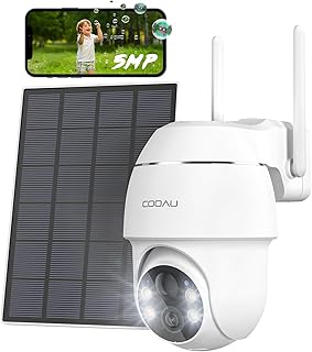 COOAU 5MP Outdoor Surveillance Camera with Solar Panel – 4dBi Camera Surveillance Outdoor Battery – WLAN Outdoor Camera wi…