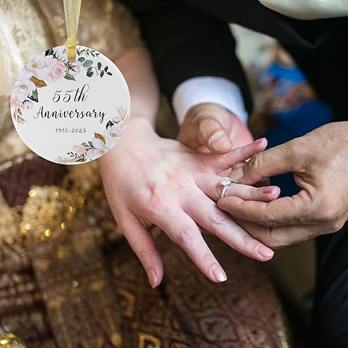 Miniatura 7 de SIABERTERL Adorno de 60 aniversario 2024, 60 para parejas y padres, adorno de cerámica de aniversario de 65 años para bodas en el hogar con cinta y