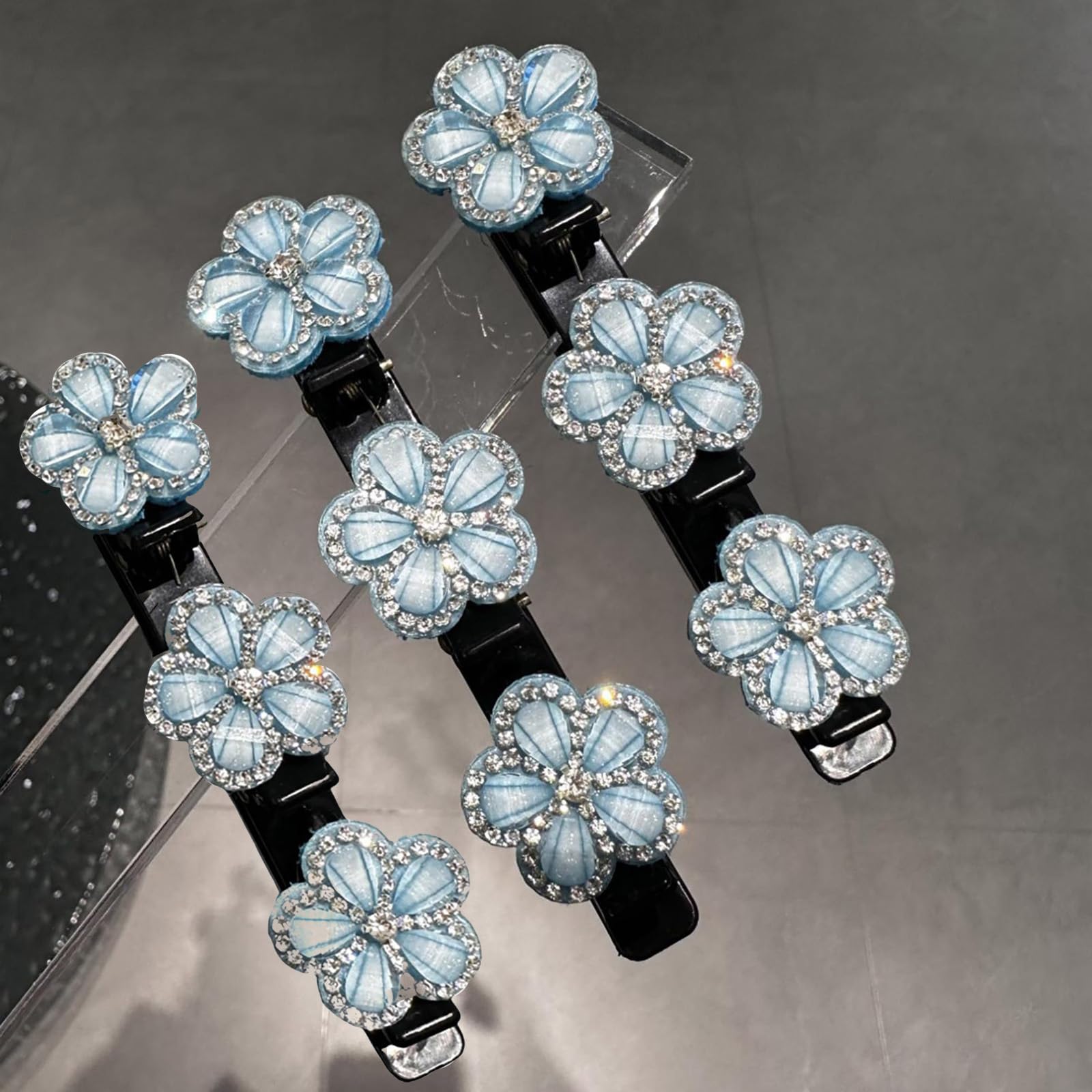 3 PCS Braided Hair Clips Sparkling Crystal Stone Braided Hair Clips for Women Rhinestone Duckbill Hairpin (Light Blue-3 Pcs)