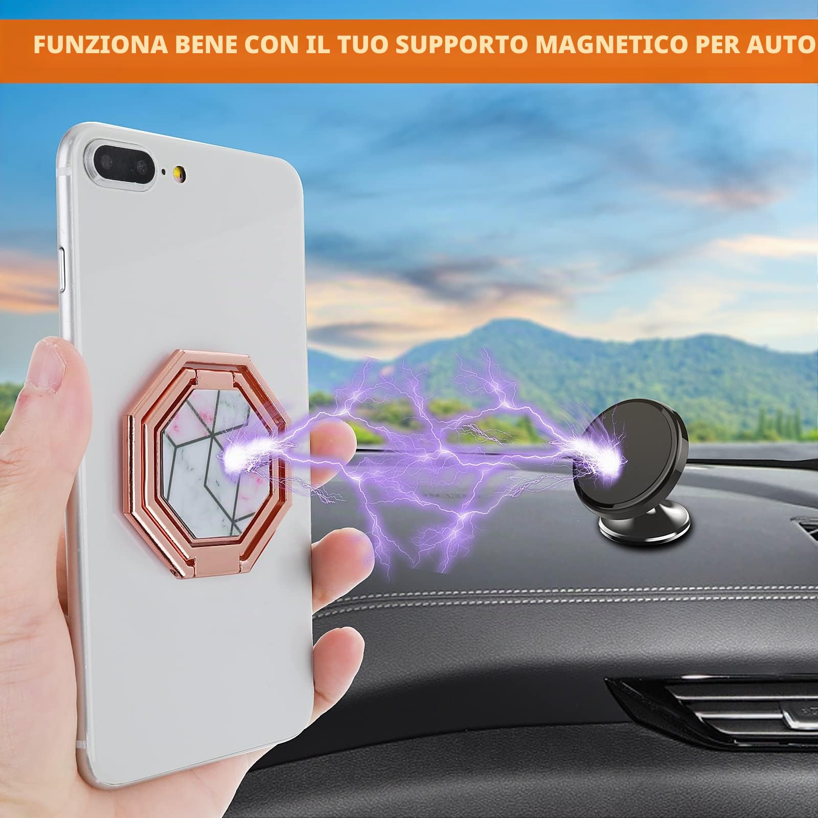 Cobee Cavalletto ad anello per cellulare, rotazione a 360°, in metallo, pieghevole, regolabile, compatibile con la maggior parte degli smartphone (rosa rosso marmorizzato)