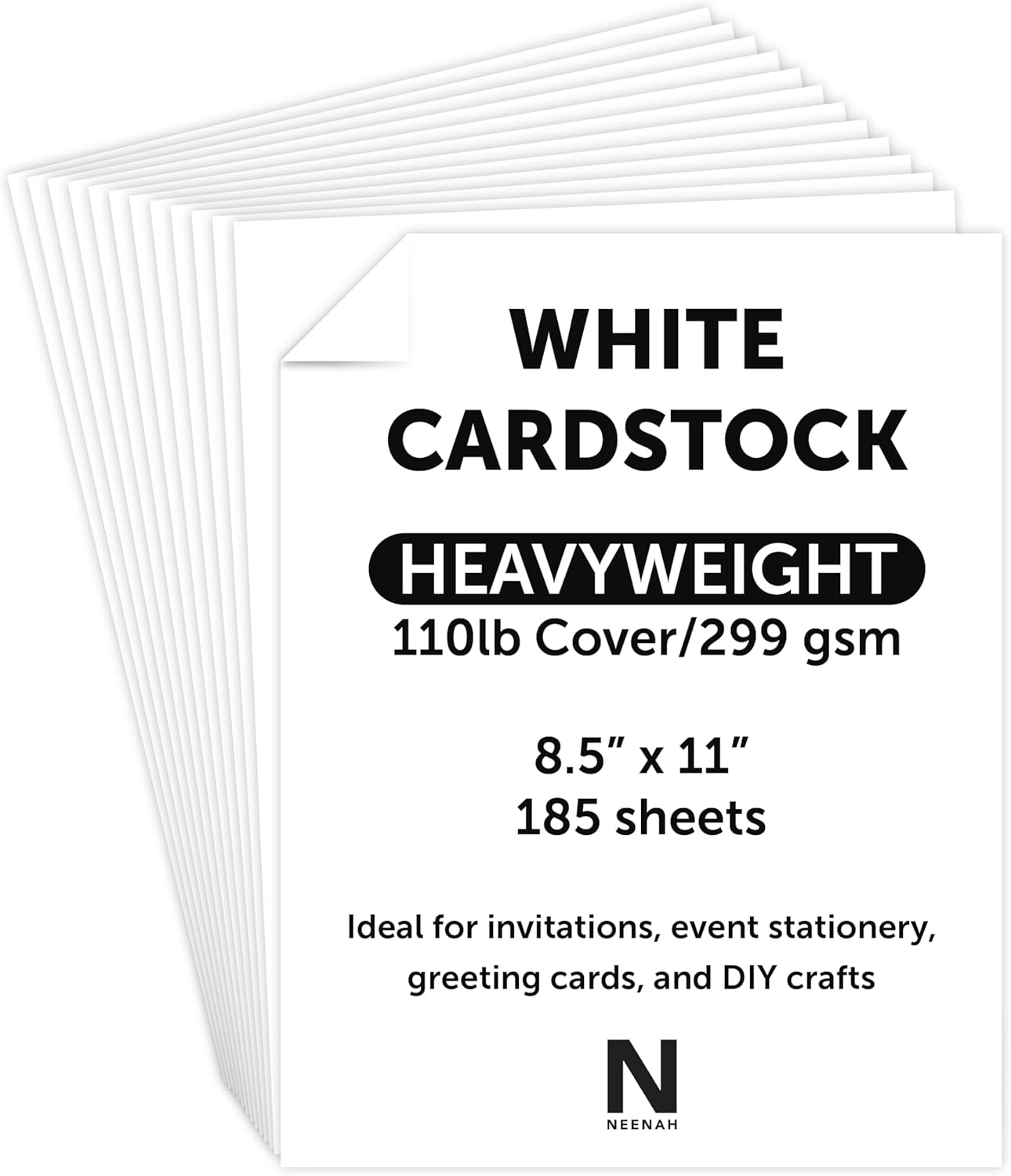 Neenah White Cover Cardstock, 110 lb. Heavyweight Cover Stock, 185 Sheets, 94 Brightness, 8.5" x 11", Ideal for Invitations & Cards (91346)