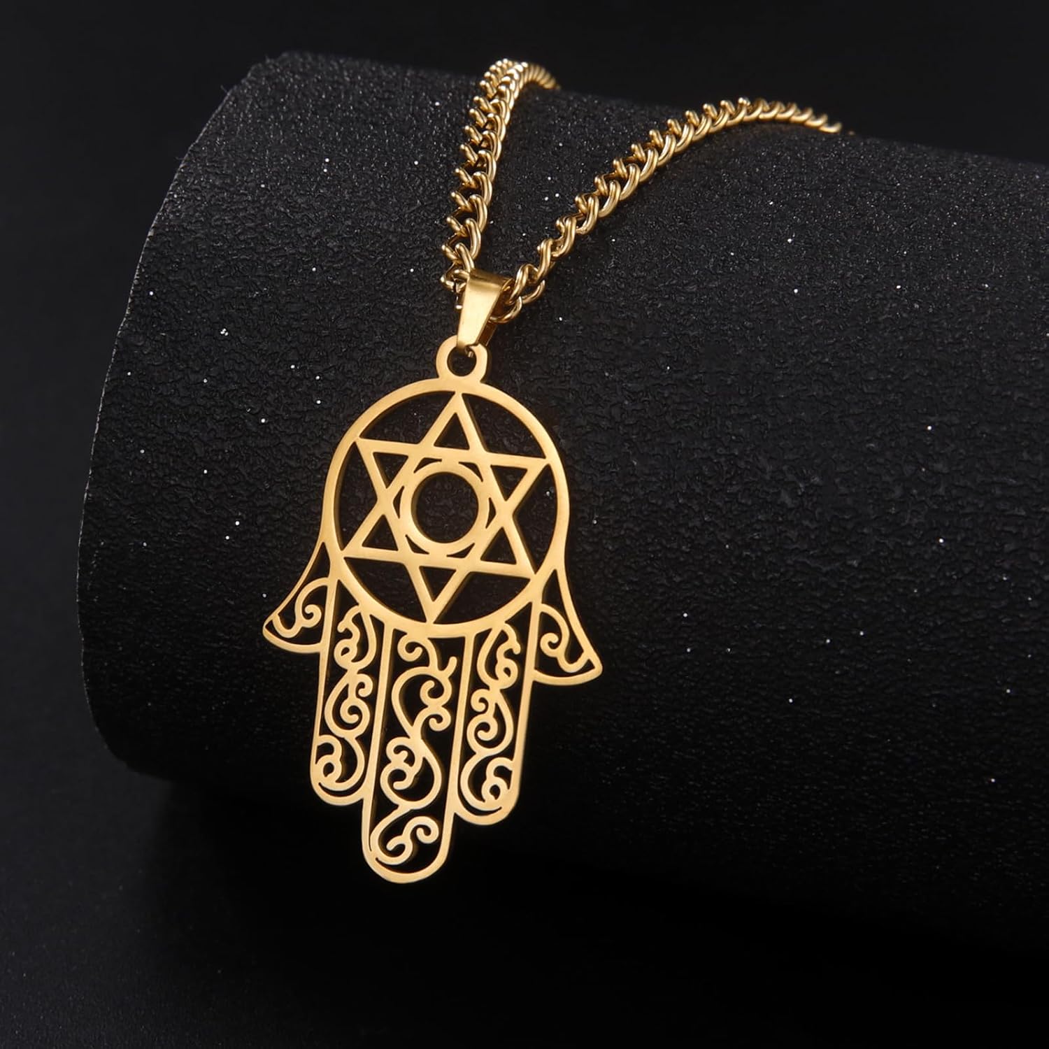 Hexagram Hamsa Hand Pendants Necklace for Men Magen David Necklace Hamsa Hand of Fatima Necklace Islam Arab Jewish Star Palm Shaped Jewelry - Image 3