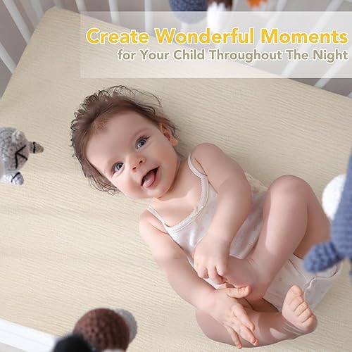 Miniatura 5 de Sábanas de cuna 100% algodón, sábanas de musina para colchón estándar de niño pequeño (52 x 28 pulgadas), sábanas bajeras suaves y transpirables