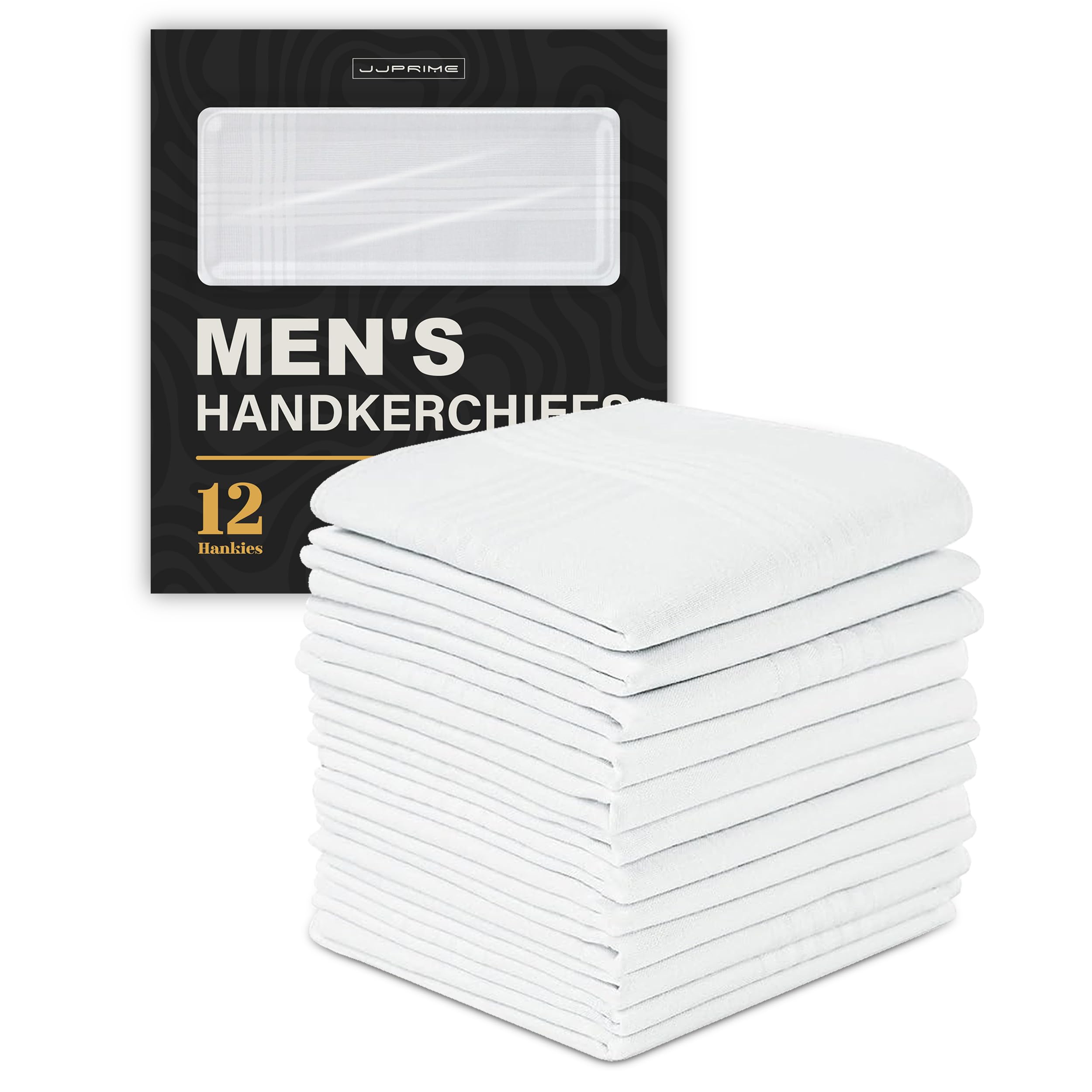 Jj Prime Men's White Jjprime - 12-Pack Hankies | Handkerchief | Grandad Handkerchiefs | Pocket Squares For - 100% Quality Soft Cotton Large (16X16 Inches)