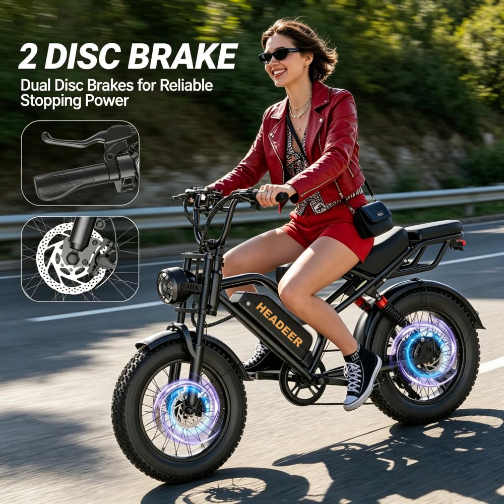 BK20 Bicicletta elettrica per adulti, batteria rimovibile da 48 V e 20 Ah, pneumatici larghi 20 x 4,0 pollici, autonomia 50-100 km, doppio freno a disco, sospensioni complete, 7 marce