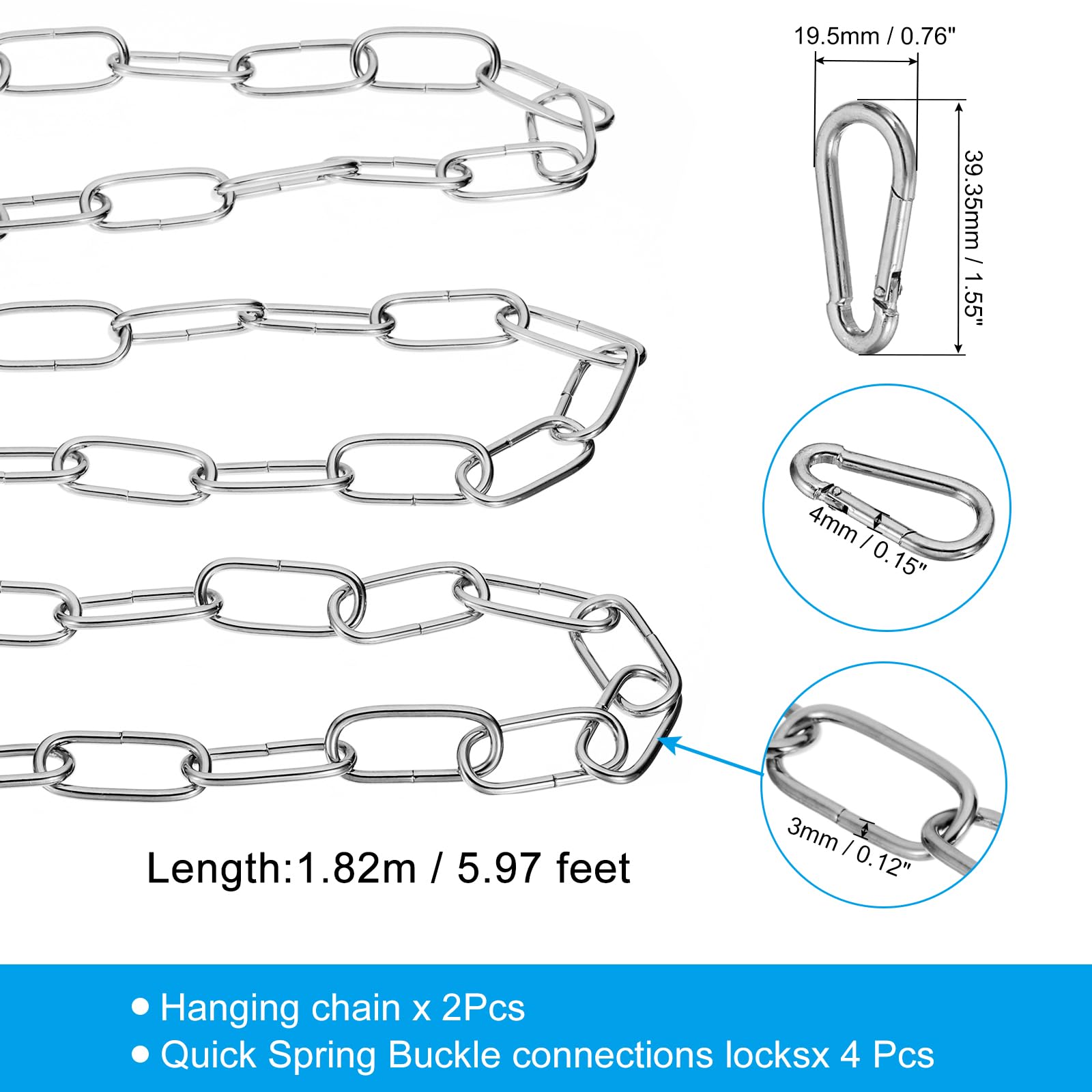 PATIKIL 6 Feet Silver Finish Lighting Hanging Chain, 2 Set Metal Looping Chain for Hanging Plant Pendant Chandelier Light Fixture - Image 2