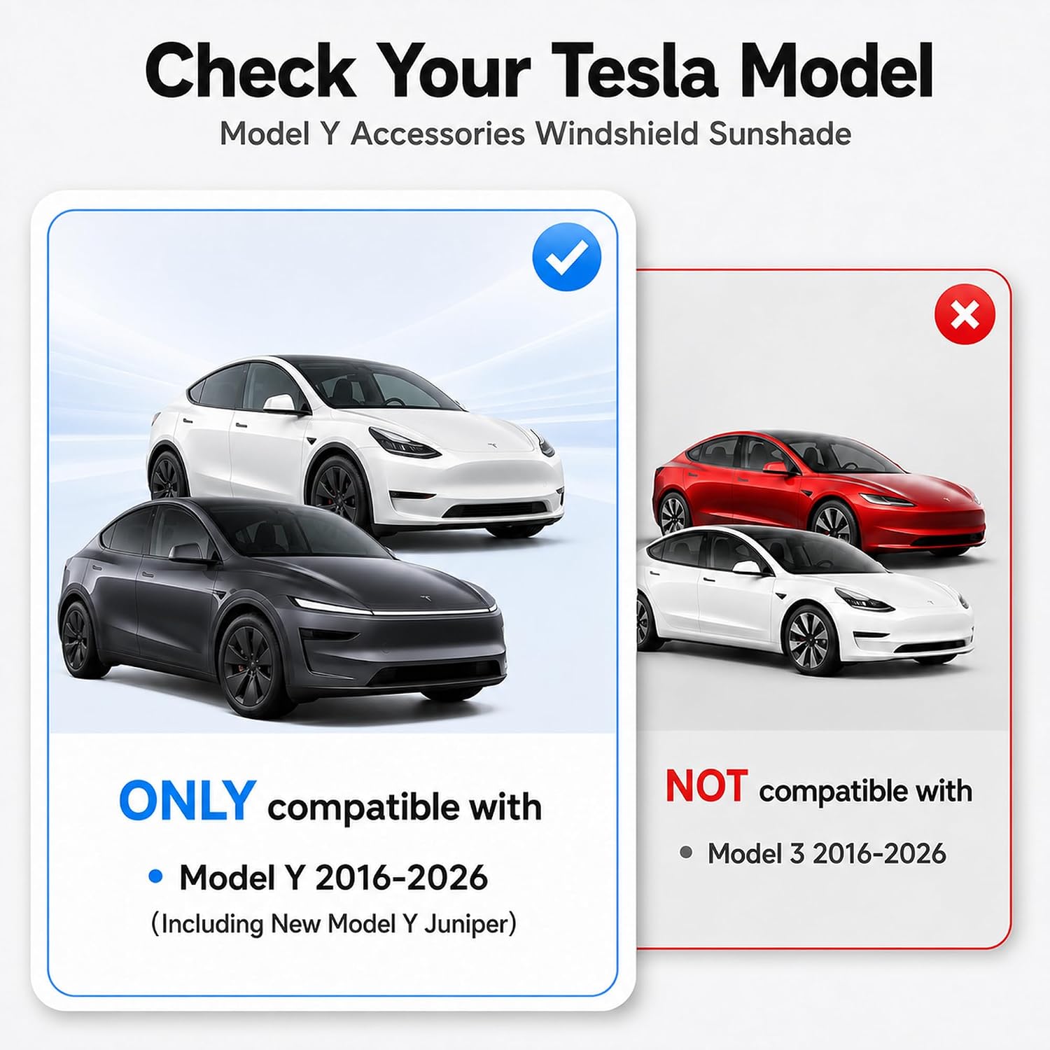 Tesla Model Y Juniper 2025 2026 Windshield Sunshade, Foldable Heat Insulation Sun Shade [OEM Fit, UV & Heat Blockage] Front Window Sun Visor for Model Y Accessories