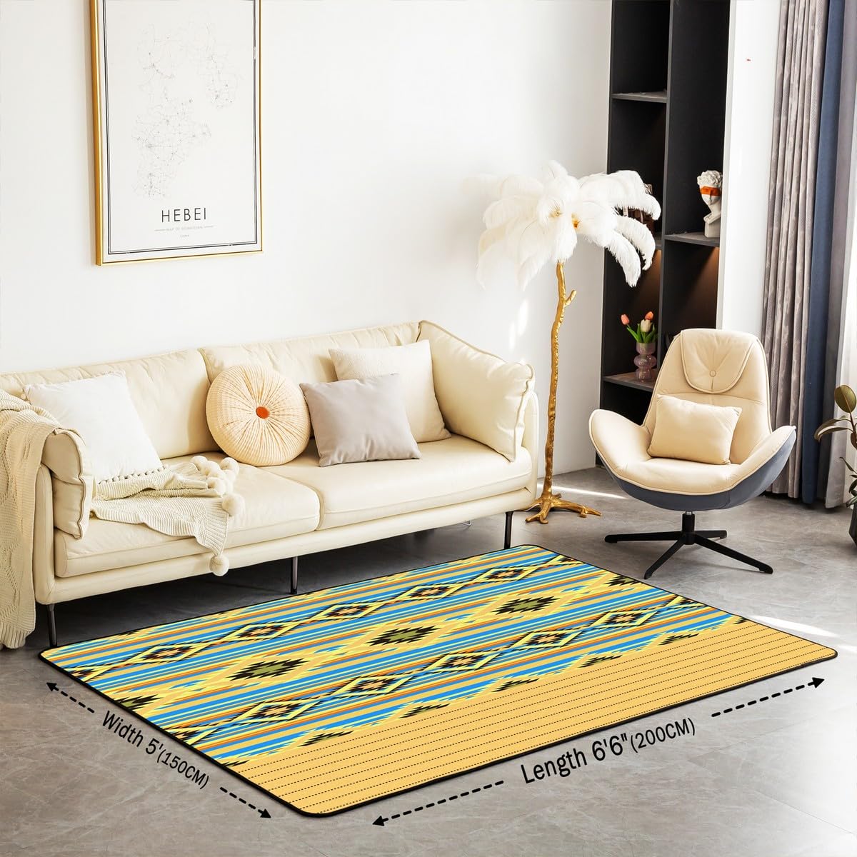 Loussiesd Southwestern dywaniki do salonu geometryczny dywanik dla dzieci chłopców dziewcząt wystrój pokoju plemienny dekoracyjny zestaw dywanów 100 * 150 cm rdzenni Amerykanie design niebieski żółty