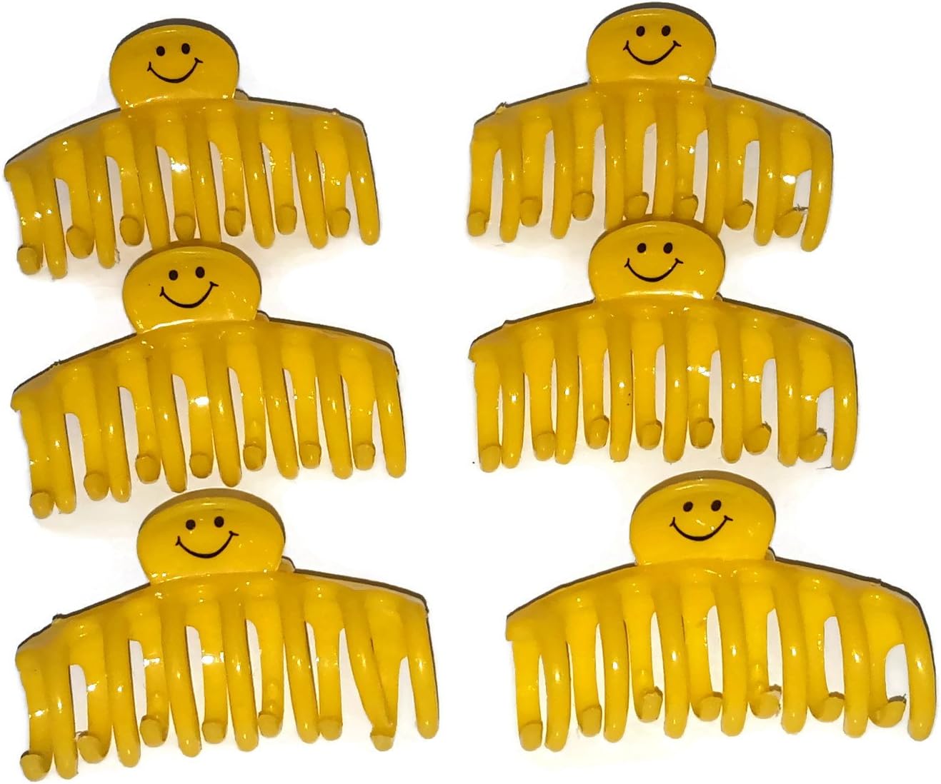 Set of 6 Emoji Smile Small Yellow Claw Clips