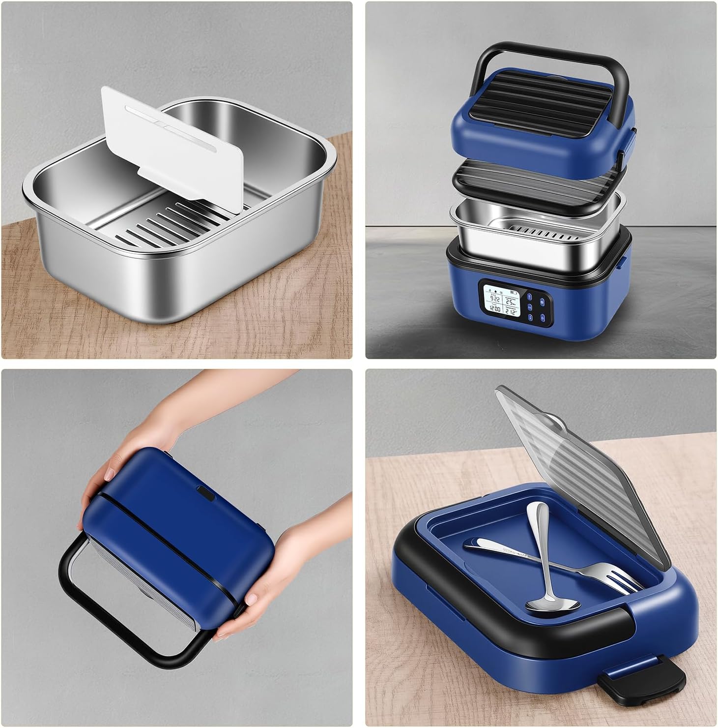 XL Cordless Electric Heated Lunch Box for Adults, Battery-Powered,2 x 6.3-Cup Capacity, Rechargeable Portable Self-Heating Food Warmer for Work Travel Car - Image 6