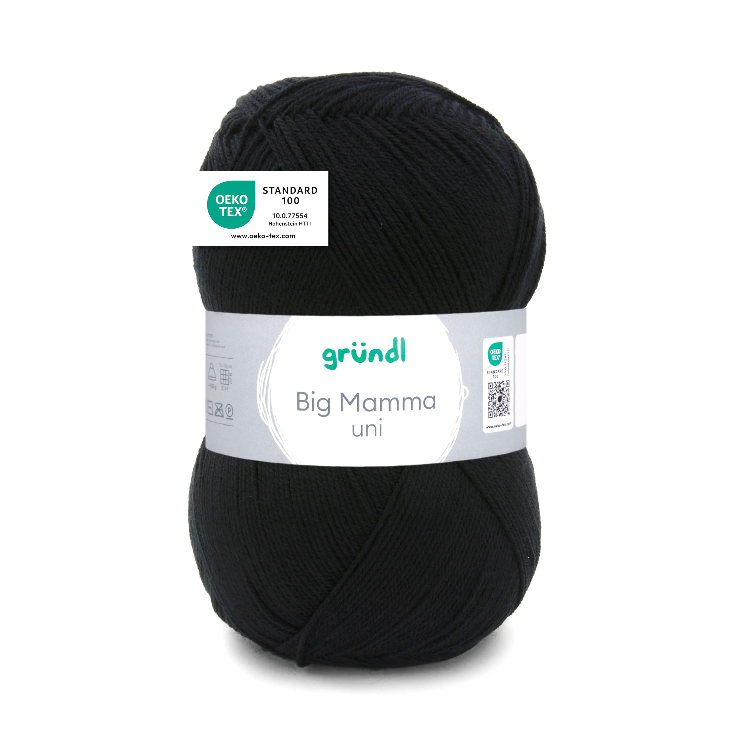 Gründl Wool Big Mamma Plain - XXL Wool for Knitting - Knitting Yarn - Soft and Skin Friendly - 100% Polyacrylic - 1 Ball 400 g / 1040 m - Needle Size 3.5-4.5 - Black