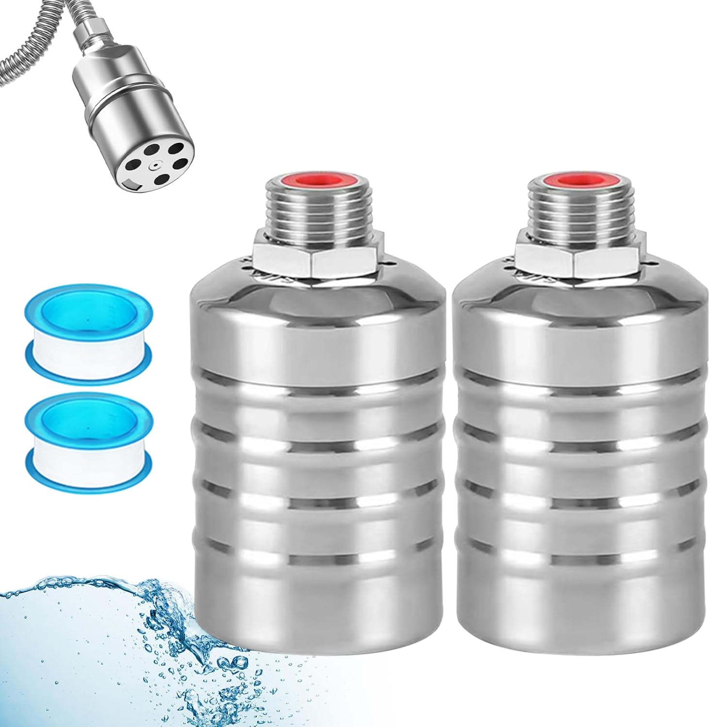 2 Pack Water Float Valve, 1/2" to 3/4" Stainless Steel Fully Automatic Water Level Control Float Valve, 1/2" Mini Floating Ball Valve Controller for Pool Water Tank (Upper Water Intake)