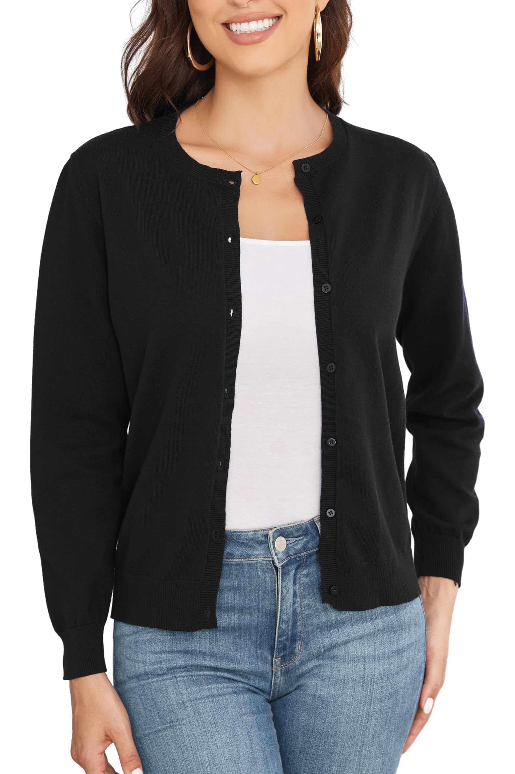 Cardigan Donna Maglia con Bottoni Golfino Girocollo Elegante