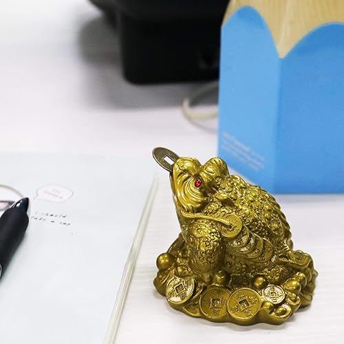 Miniatura 4 de SING F LTD Feng Shui Dinero Lucky Frog con moneda China riqueza encanto prosperidad hogar tablero estatua oficina decoración regalo