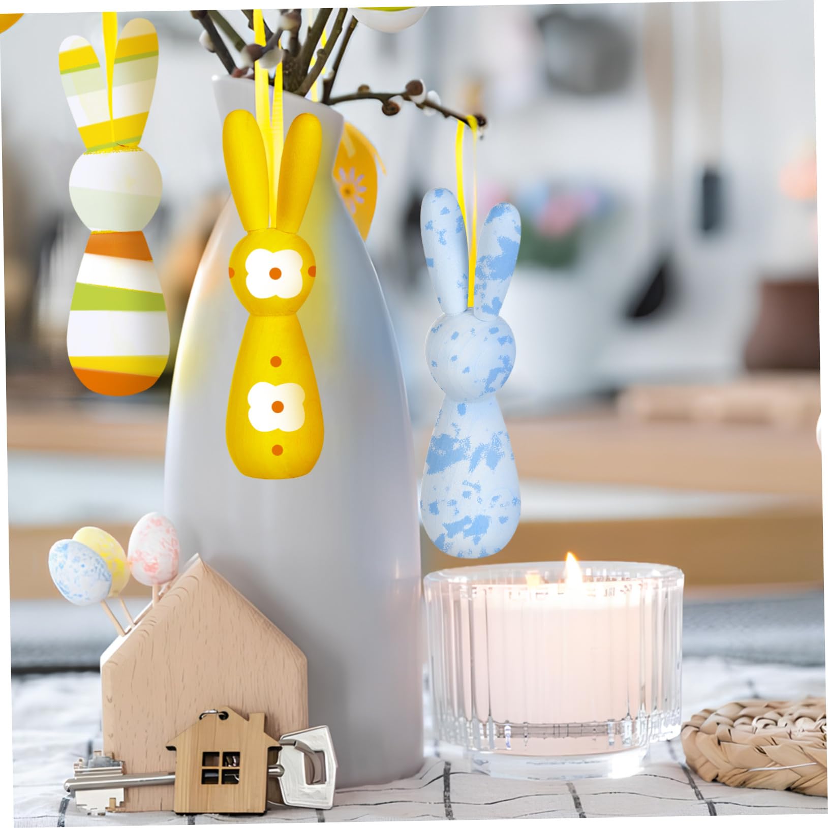 Figuras de Conejo de Madera para Pintar Diy 5 Piezas Color Beige Decoración para Mesa de Habitación, Manualidades para Niños