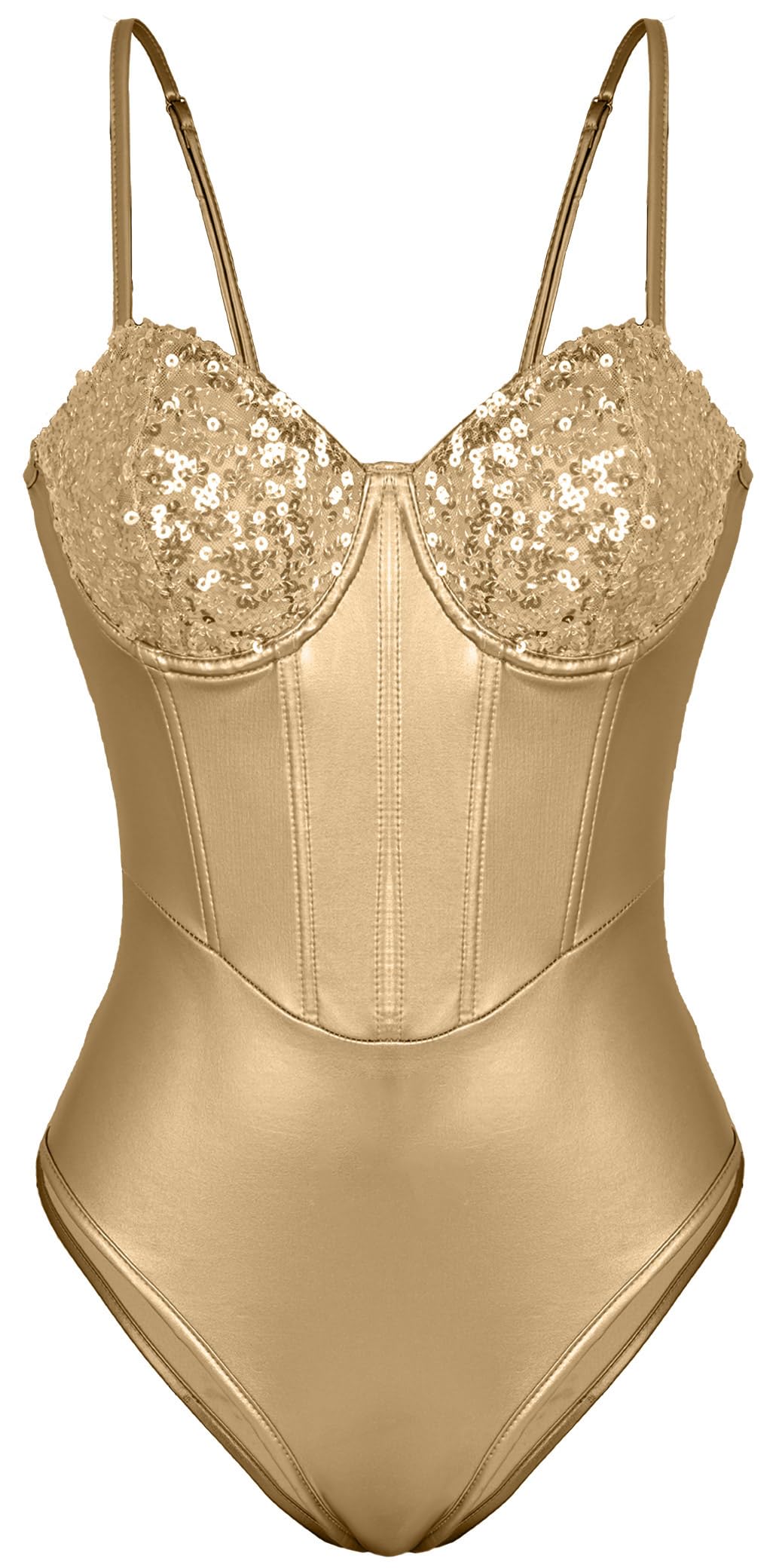 Maeau - Body Metálico Lentejuelas Brillantes Mujer Body Lencería Corsé Bodysuit Top Party Club XS-XL