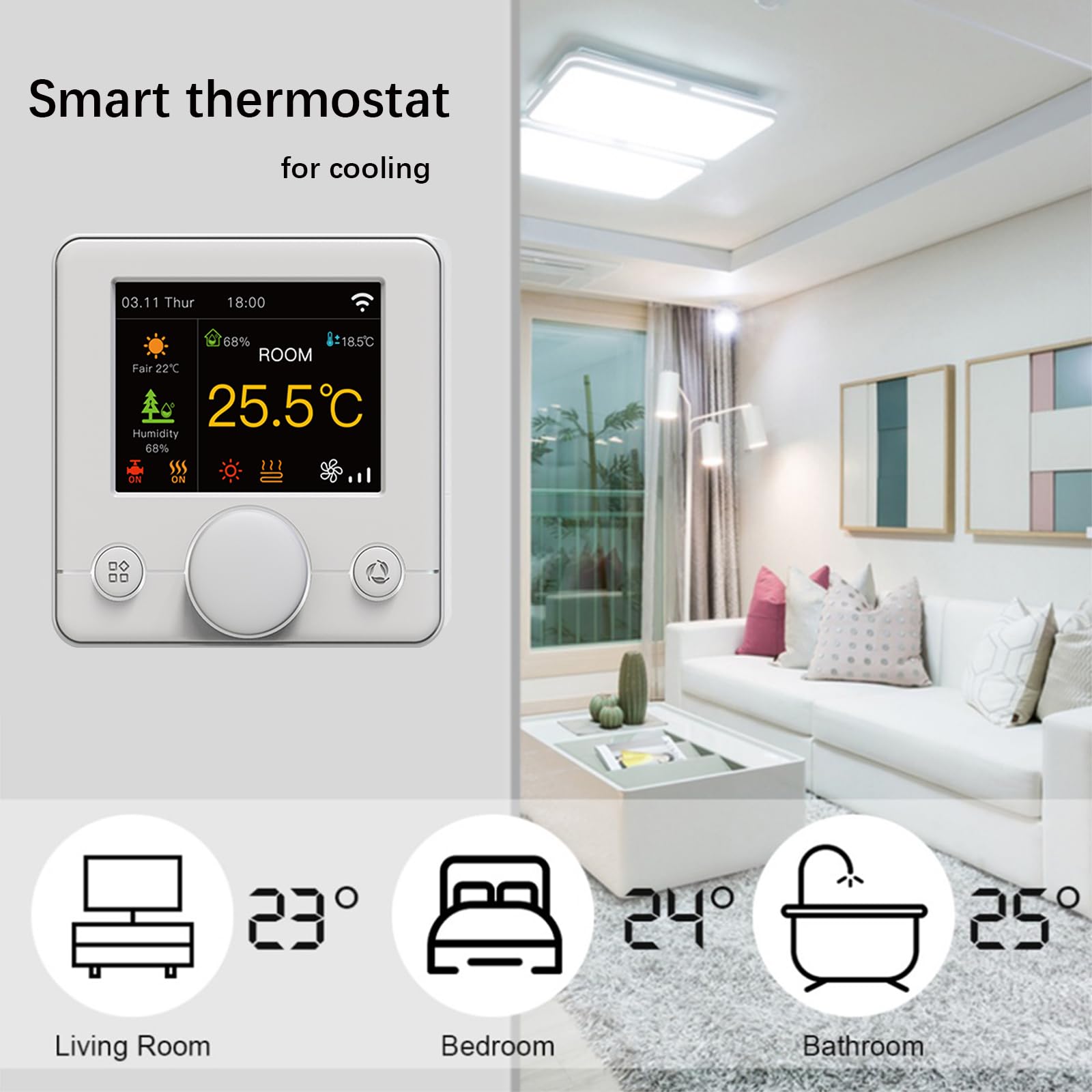 Smart Wifi Termostato Aria Condizionata con Schermo LCD a 4 Tubi con Schermo LCD a Colori, Funziona con Alexa Google Home, 95 ~ 240 V AC