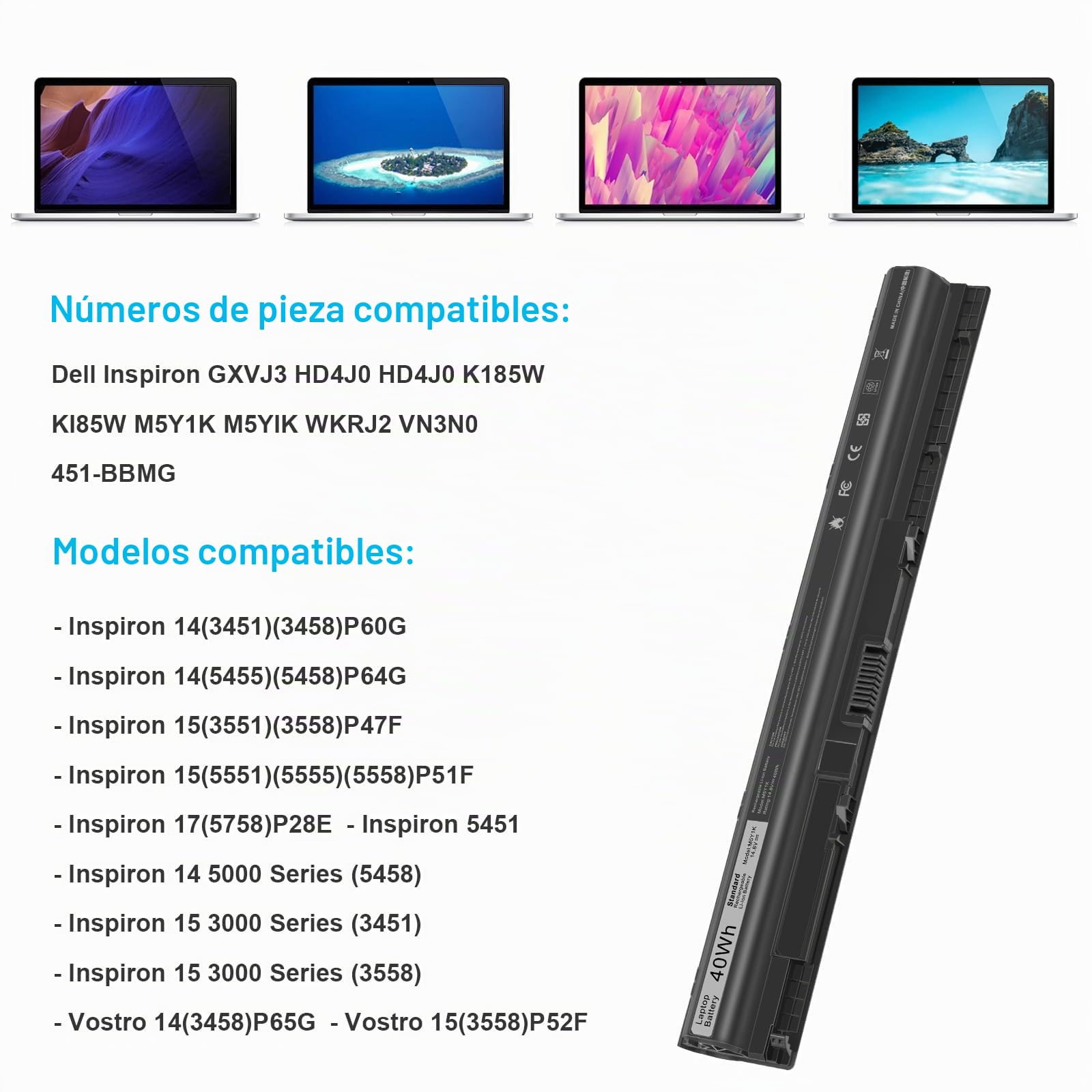 40Wh M5Y1K Batería de portátil para DELL Inspiron 14 15 17 3000 5000 Series 3551 3451 3558 5559 5558 5555 5758 GXVJ3 HD4J0 M5Y1K K185W WKRJ2