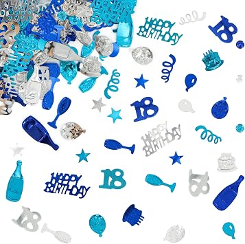 Giftota Confetti 18th Birthday Decorations Blue Silver for Anniversaries Birthdays Parties