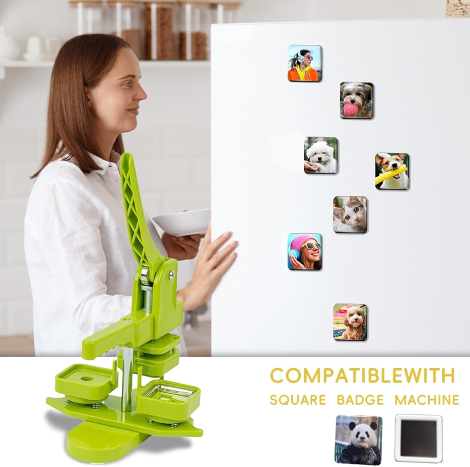 Square-Shaped Button Maker Machine,50mm/1.97 inch Square Fridge Magnet Maker Kit with 100 Sets of Refrigerator Magnet Supplies