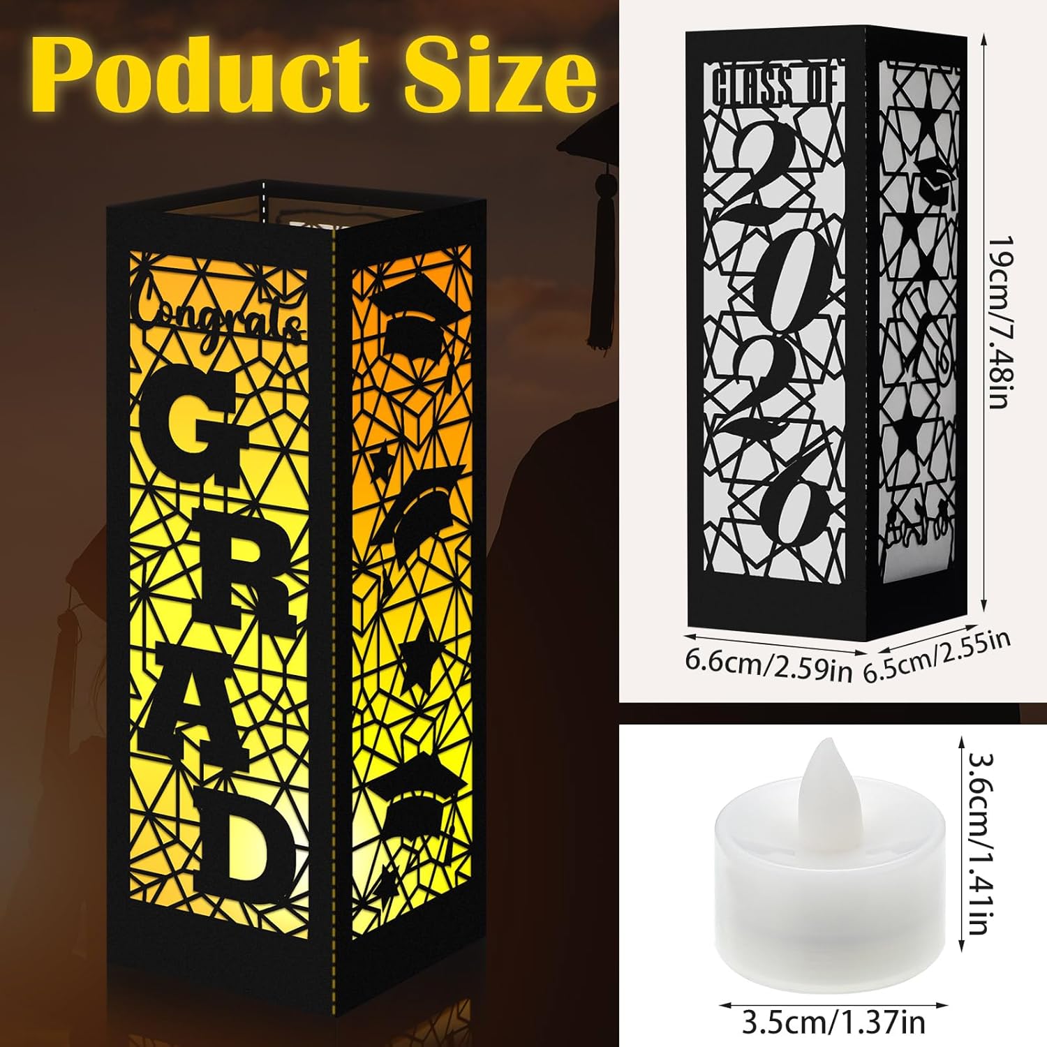 Rossesay 12 Pcs Graduation Table Centerpieces Boxes Class of 2026 Graduation Lanterns for Centerpieces with LED Candles Congrats Grad School College Photo Props for Party Table Decoration (Black)