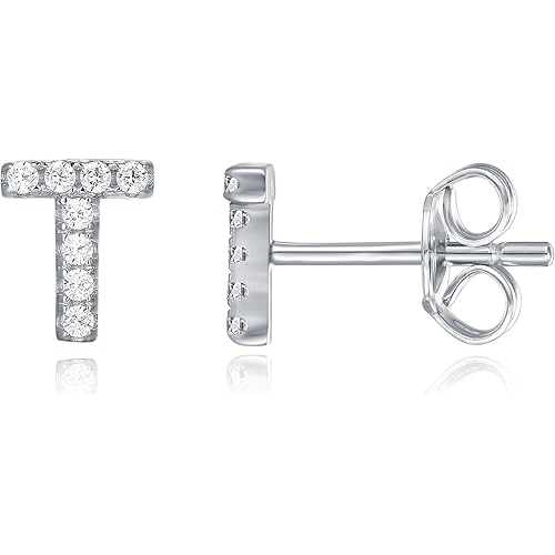 PAVOI 925 Sterling Silver, 14K Gold Plated, CZ Simulated Diamond Stud Earrings Fashion Alphabet Letter Initial Earrings