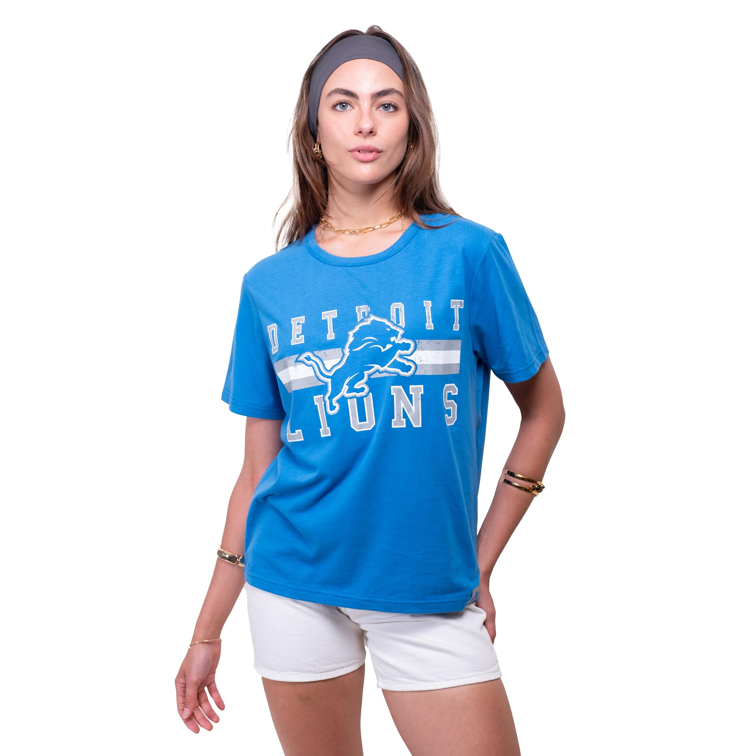 Ultra Game Women's NFL Official Distressed Graphics Super Soft Crew Neck T-Shirt