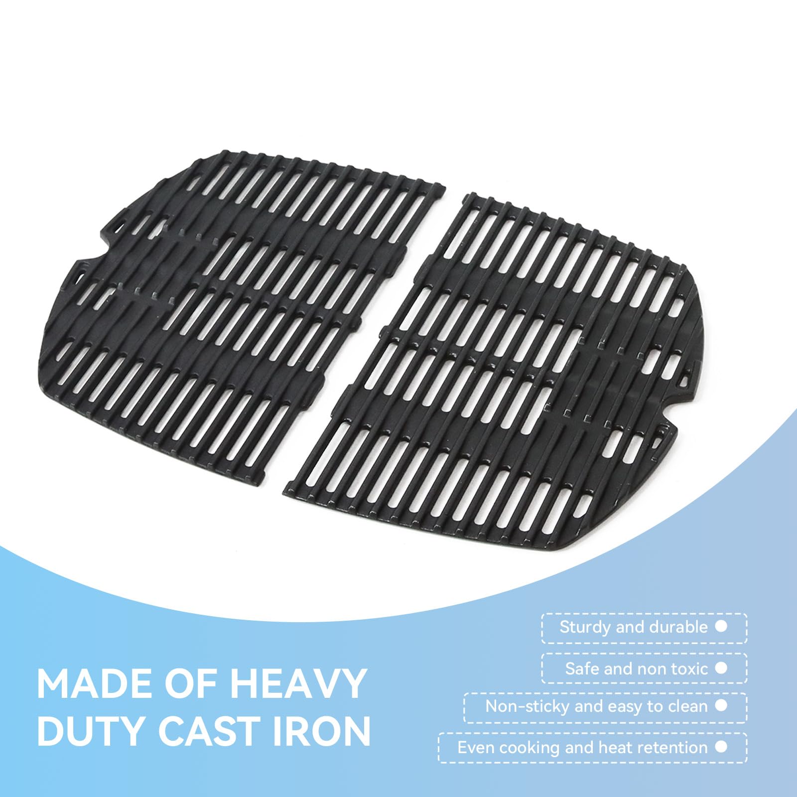 27,3 x 38,8cm Grillrost für Weber Q200, Q220, Q260, Q2000, Q2200, Q2400 Series Gasgrills, Gusseisen Grillrost Ersatzteile Zubehör for Weber 7645, 65811, 2 Stück
