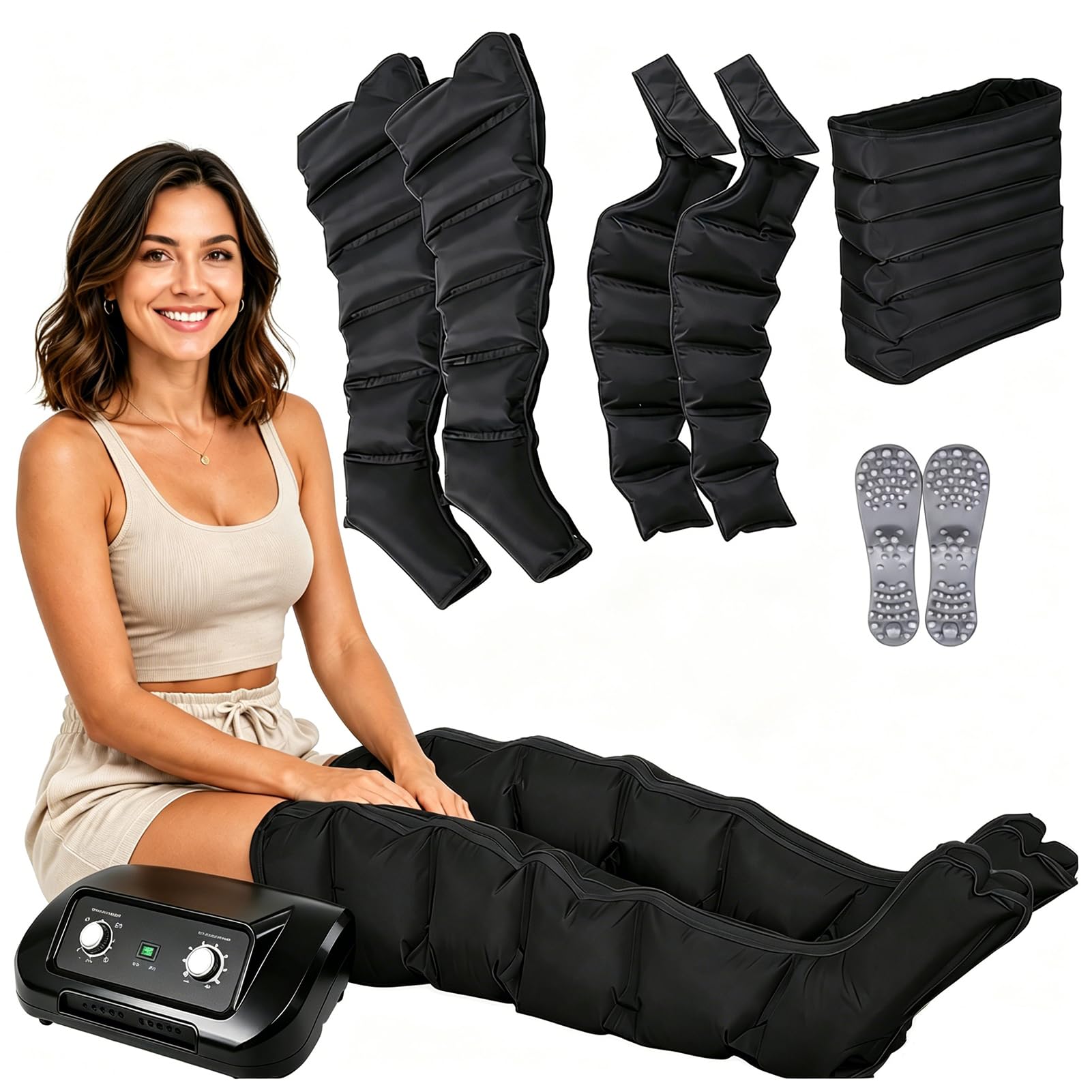 JianboBoxve 6 Cavity Compression Boots, Lipedema Legs, L/XL Pressotherapy Air Compressions Leg Foot Massager, Electric Circulations Improve Pain Waist Leg Arm Relax, Lymphatic Drainage Machine