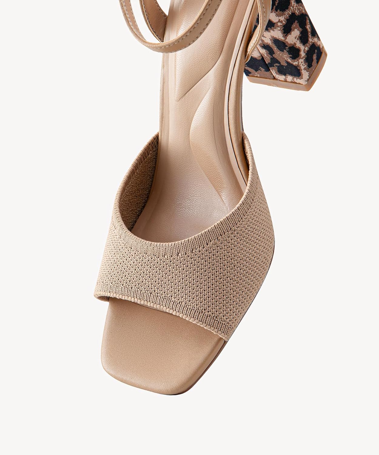 NEWBELLA Women's Square Toe Heeled Sandals - Chunky High Heels with Adjustable Ankle Strap Design, Comfort Dress Shoes for Wedding, Party, Evening, Apricot 8.5 - Image 5