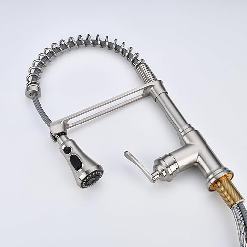 Miniatura 6 de Grifo de fregadero de cocina con rociador extraíble, grifo de cocina de níquel cepillado, grifo de cuello de cisne de resorte extraíble, grifo de