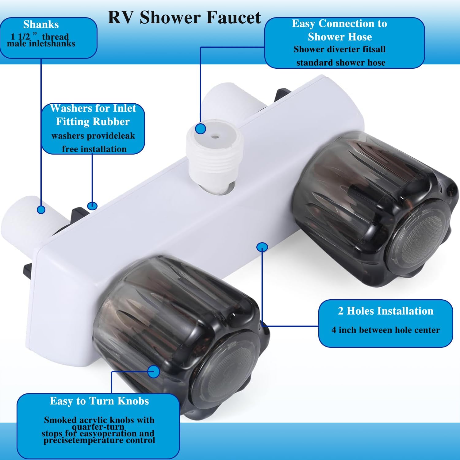 4" RV Shower Faucet Replacement+1/4" RV Propane Quick Connect Y Splitter Adapter