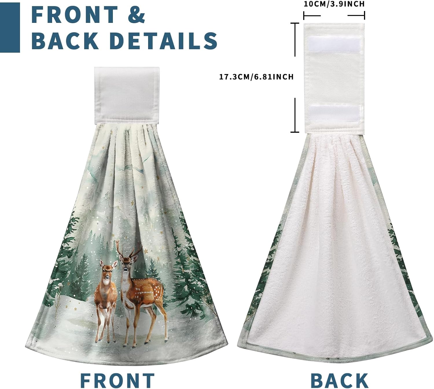 Rustic Farmhouse Winter Hanging Hand Towels with Loop - Pine Trees Xmas Deer Kitchen Dish Towels Absorbent Soft Fast Drying Set of 2 - Image 4