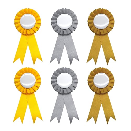 PEKLLOCY Pack de 6 rosetas de caballo, perfectas para ganadores, lazos en oro
