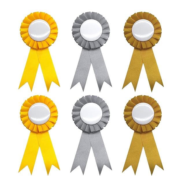 PEKLLOCY Pack de 6 rosetas de caballo, perfectas para ganadores, lazos en oro