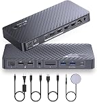 AV Access Docking Station Dual Monitor for Laptop & Desktop, KVM Switch 2 Monitors 2 Computers with Ethernet, EDID, 4K@60Hz Dual Display, 4xUSB-A, 1xUSB-C, Power Supply for Laptop, Audio, SD